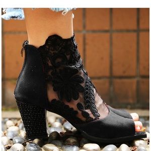 Black Lace heeled boots